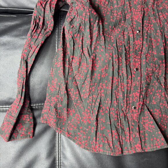 Wrangler Women's Western Shirt Black Red Floral Pearl Snap Front Pocket Medium - Picture 10 of 14
